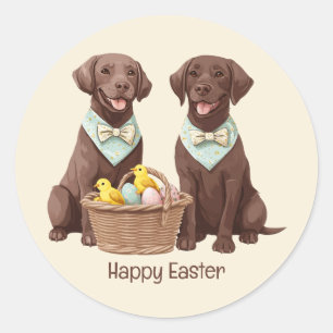 Happy Easter Chocolate Labrador Retriever Dogs Classic Round Sticker