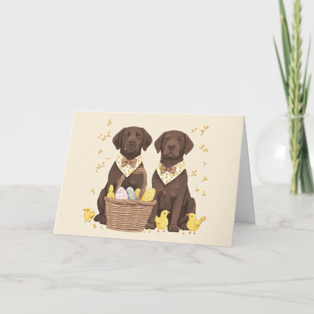 Happy Easter Chocolate Labrador Retriever Dogs Holiday Card (Front)