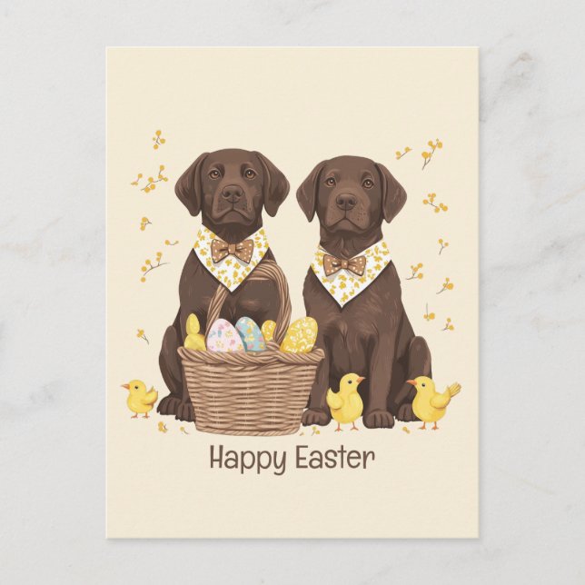Happy Easter Chocolate Labrador Retriever Dogs Holiday Postcard (Front)