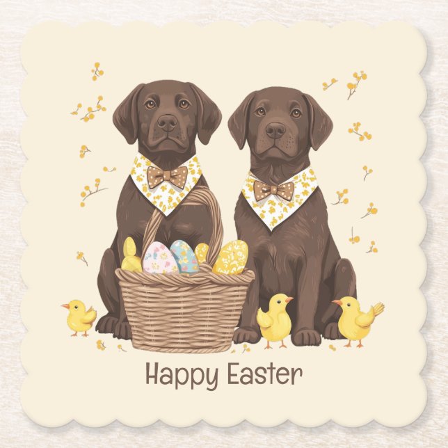 Happy Easter Chocolate Labrador Retriever Dogs Paper Coaster (Front)