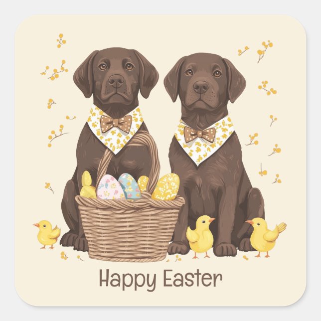 Happy Easter Chocolate Labrador Retriever Dogs Square Sticker (Front)