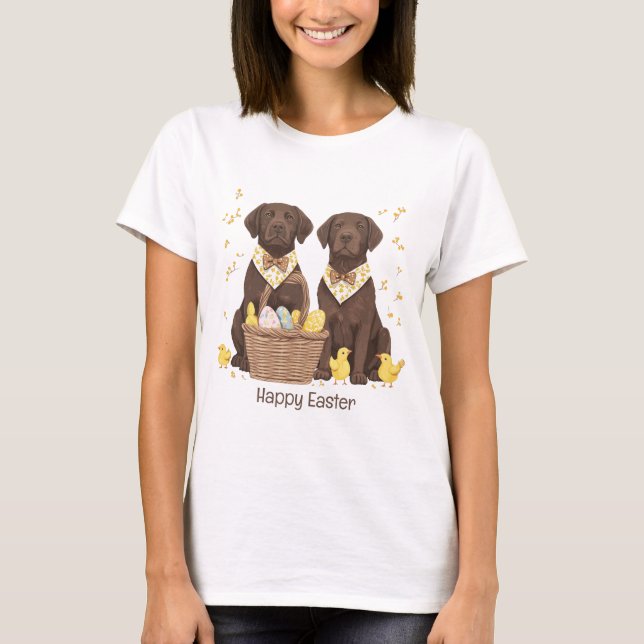 Happy Easter Chocolate Labrador Retriever Dogs T-Shirt (Front)