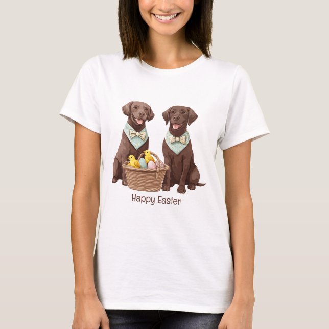 Happy Easter Chocolate Labrador Retriever Dogs T-Shirt (Front)