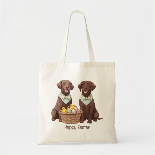 Happy Easter Chocolate Labrador Retriever Dogs Tote Bag (Front)