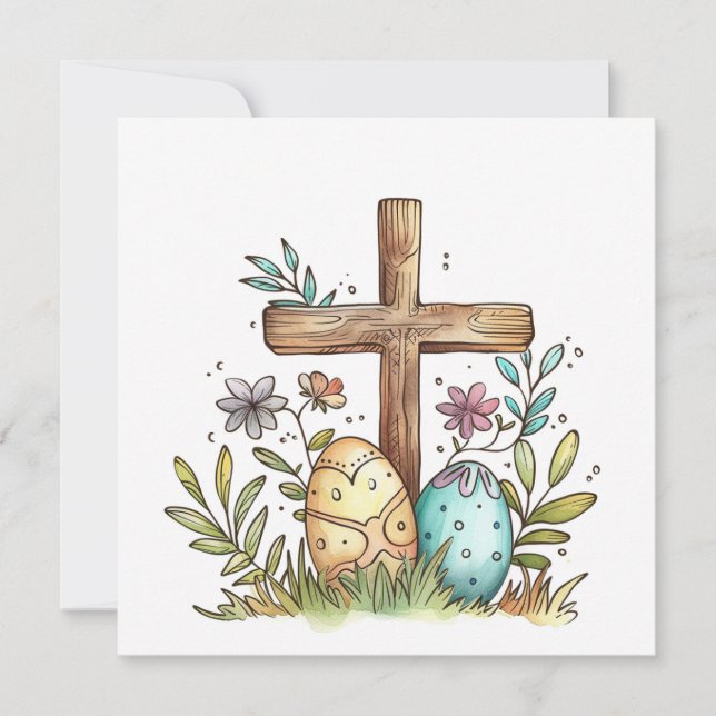 Happy Easter Christian Card, Easter Eggs Cross Holiday Card (Front)