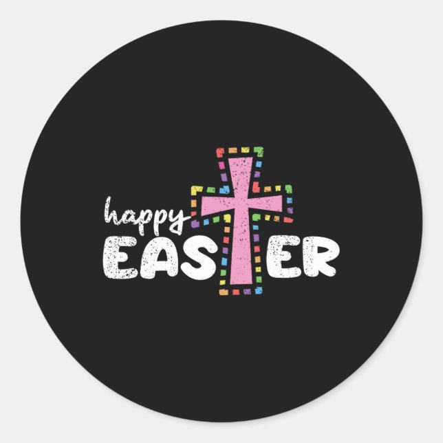 Happy Easter Christian Egg Hunting Spring Cross  Classic Round Sticker (Front)