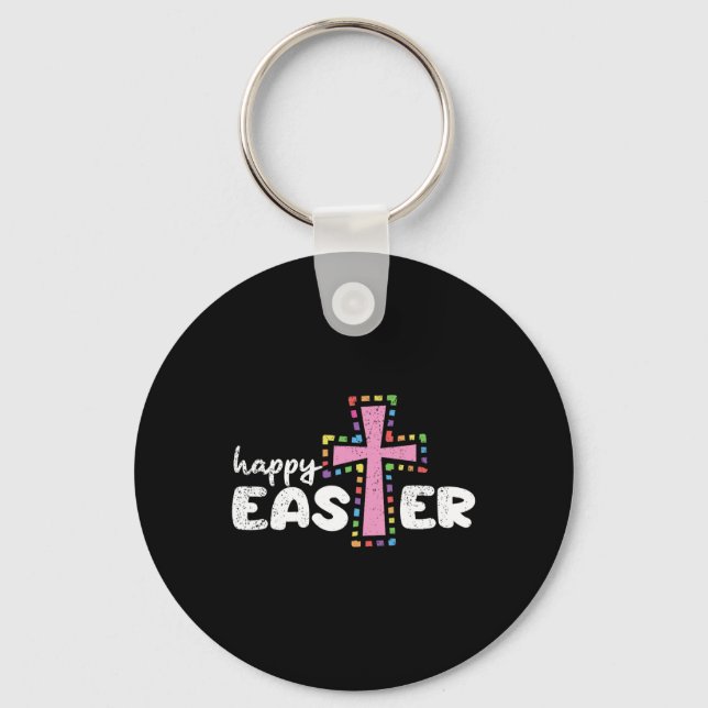 Happy Easter Christian Egg Hunting Spring Cross  Key Ring (Front)