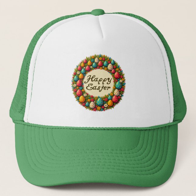 Happy Easter – Classic Wreath Design boné Trucker Hat (Front)