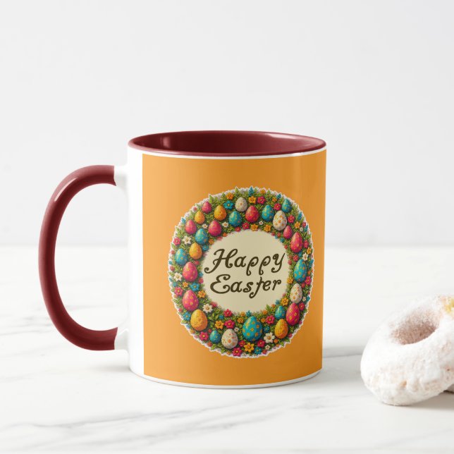 Happy Easter – Classic Wreath Design caneca Mug (With Donut)