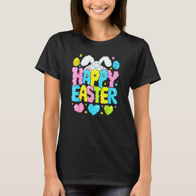 Happy Easter Cloud Shapes Bunny Heart Funny Egg Hu T-Shirt (Front)