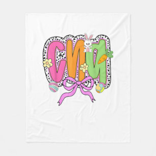 Happy Easter CNA Nurse Coquette Bow Bunny Eggs Wom Fleece Blanket