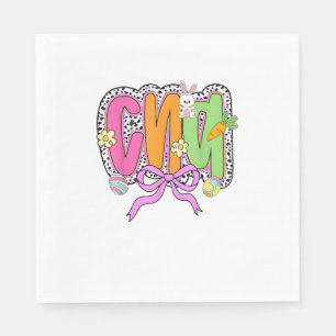 Happy Easter CNA Nurse Coquette Bow Bunny Eggs Wom Napkin