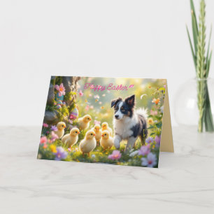 Happy Easter Collie and Chicks Card