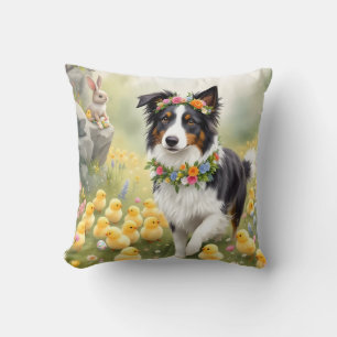 Happy Easter Collie and Chicks Cushion