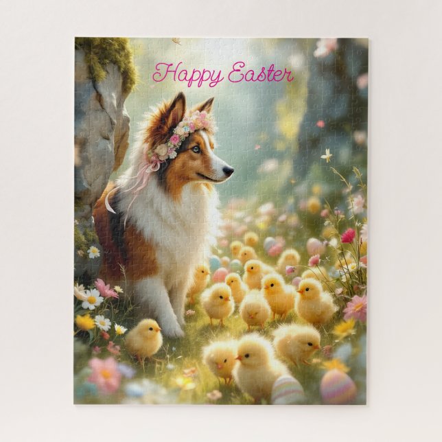 Happy Easter Collie and Chicks Jigsaw Puzzle (Vertical)