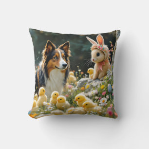 Happy Easter Collie and Chicks Magnet Cushion