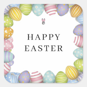 Happy Easter   Colored Eggs Square Sticker