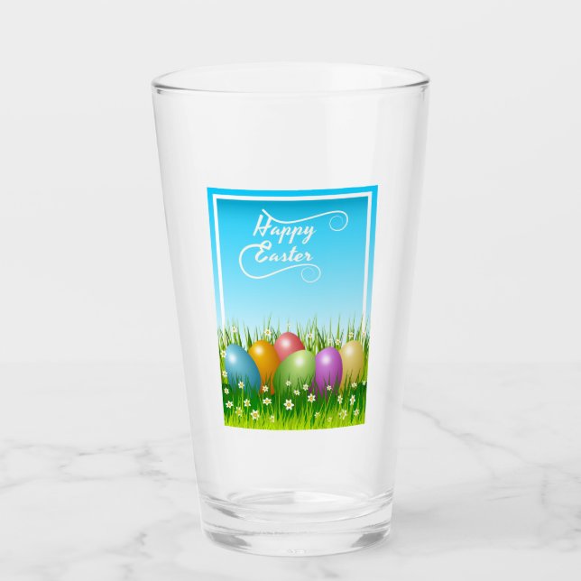 "HAPPY EASTER" COLORFUL EASTER EGGS GLASS (Front)