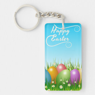 "HAPPY EASTER" COLORFUL EASTER EGGS KEY RING