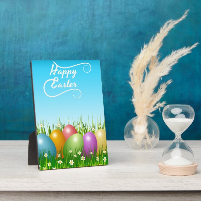 "HAPPY EASTER" COLORFUL EASTER EGGS PLAQUE (Side)