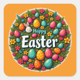 Happy Easter – Colorful Egg Wreath Sticker