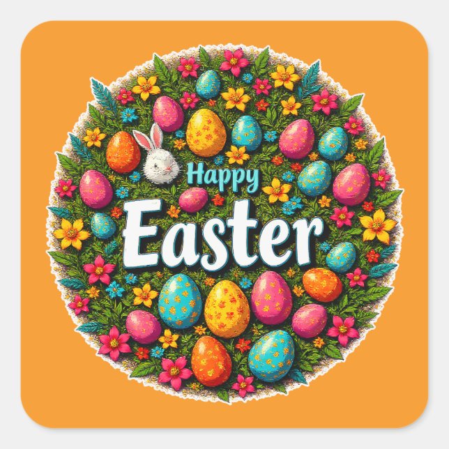 Happy Easter – Colorful Egg Wreath Sticker (Front)