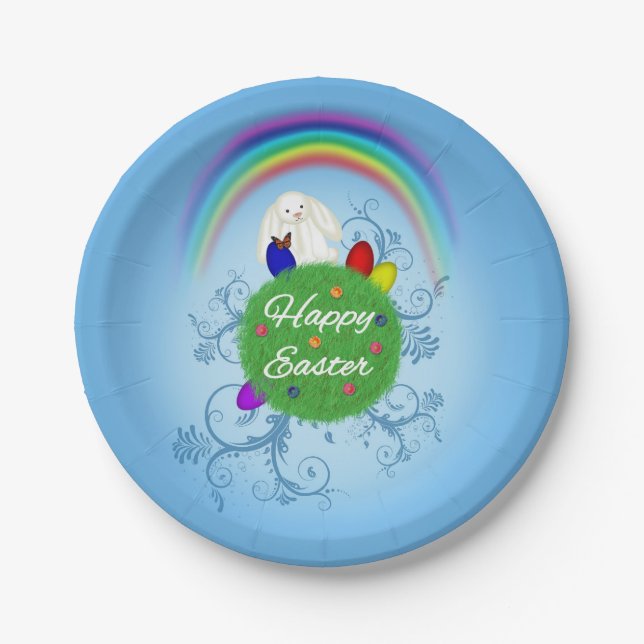 Happy Easter Colorful Planet Paper Plate (Front)