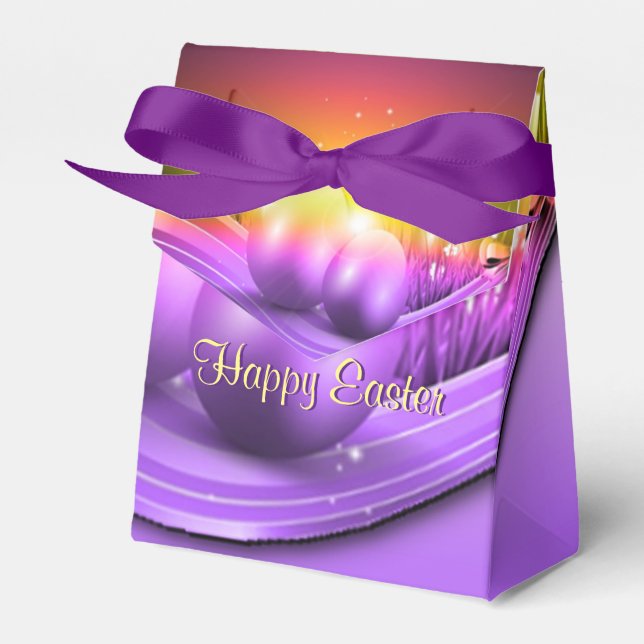 Happy Easter Coloured Eggs Tent Favour Box (Front Side)