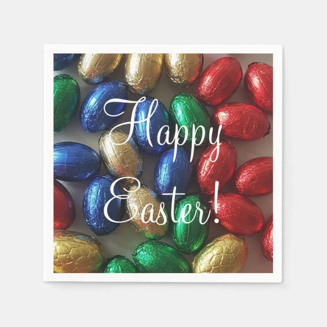 Happy Easter Colourful Chocolate Eggs Napkin (Front)