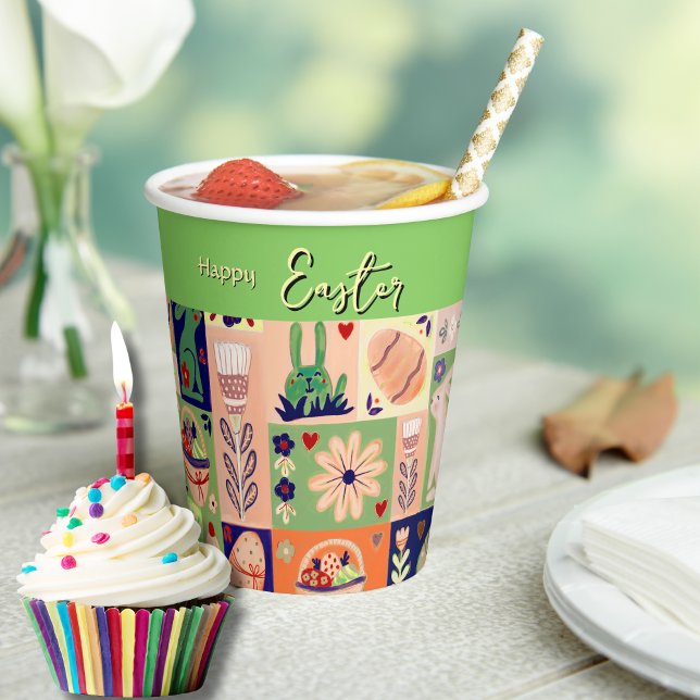 Happy Easter Colourful Collage  Paper Cups (Every Bunny Welcome Doormat)