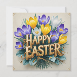 Happy Easter Colourful Crocus Flowers Holiday Card