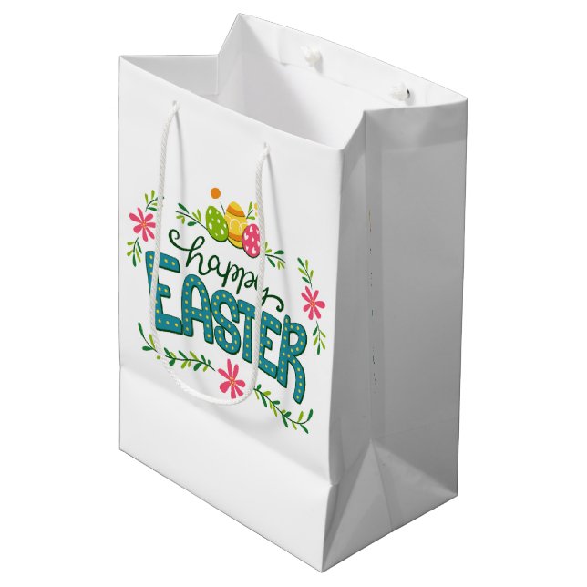 Happy Easter Colourful Easter Eggs Medium Gift Bag (Front Angled)