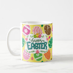 Happy Easter Colourful Easter Eggs Pattern Yellow Coffee Mug