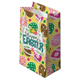 Happy Easter Colourful Easter Eggs Pattern Yellow Small Gift Bag