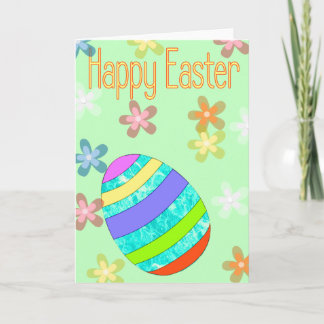 Happy Easter Colourful Egg and Flowers Card