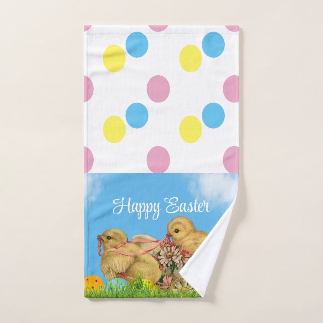 Happy Easter Colourful Eggs and Chickens Towel (Hand Towel)