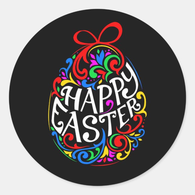 Happy Easter Colourful Eggs Classic Round Sticker (Front)