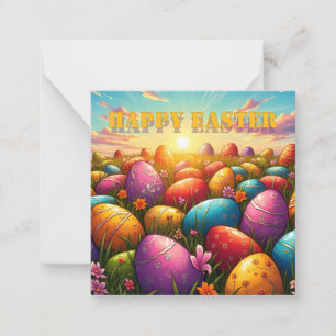 Happy Easter Colourful Eggs in Spring Meadow Card