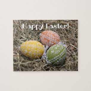 Happy Easter colourful eggs pisanky traditional Jigsaw Puzzle