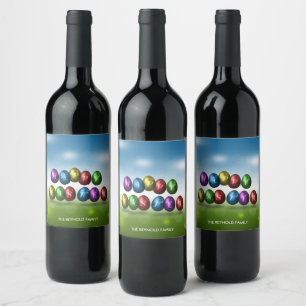 Happy Easter Colourful Eggs Wine Label