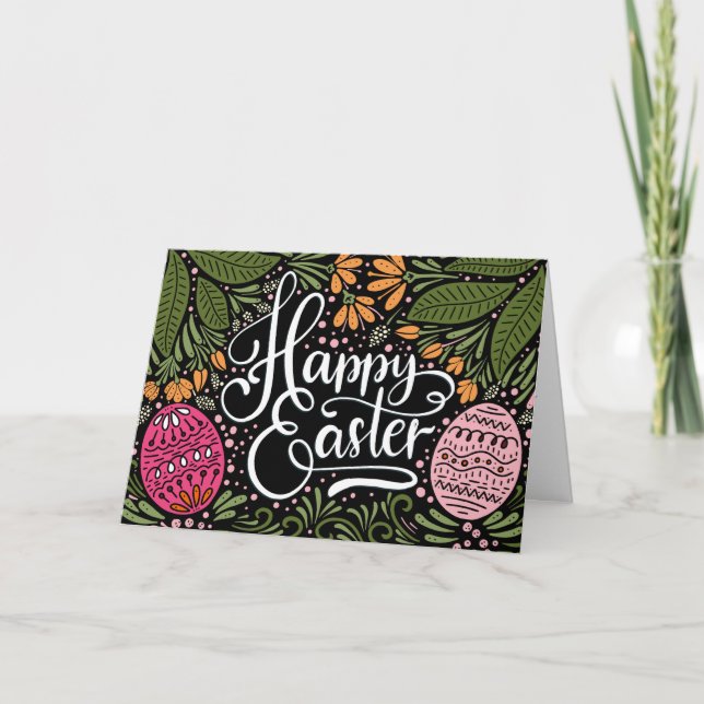 Happy Easter Colourful Floral Holiday Card (Front)