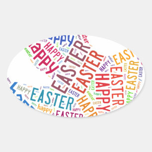 Happy Easter Colourful Greeting Text Oval Sticker