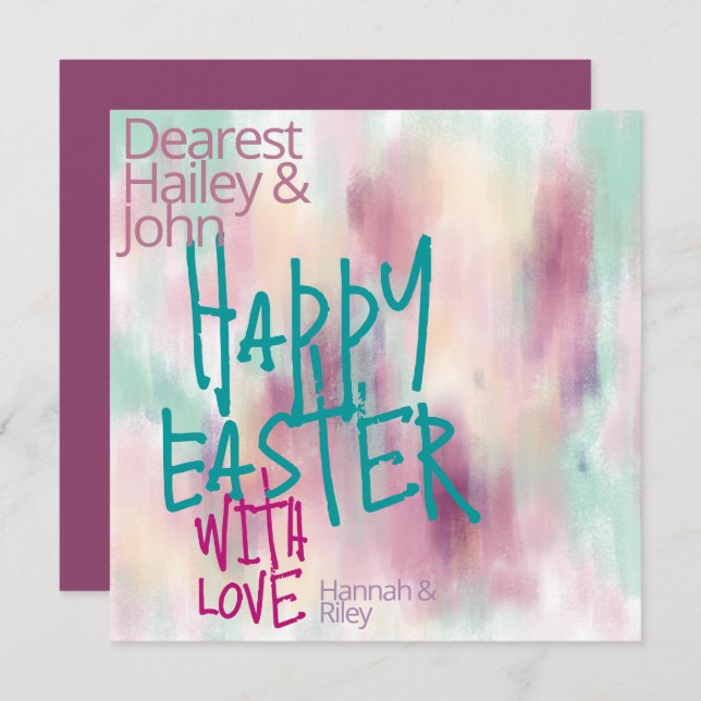 "Happy Easter" | Colourful Grunge Watercolor Easte Holiday Card (Front/Back)