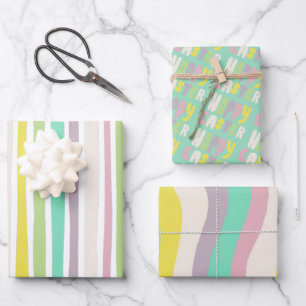  Happy Easter Colourful Modern Stripes Pastel Wrapping Paper Sheet