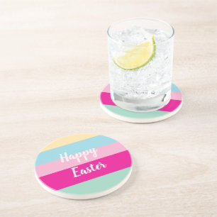 Happy Easter Colourful Stripes Pattern Coaster