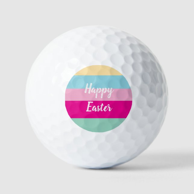 Happy Easter Colourful Stripes Pattern  Golf Balls (Front)