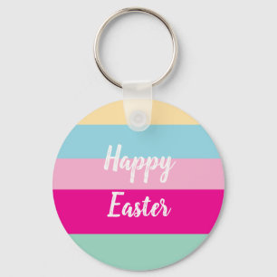 Happy Easter Colourful Stripes Pattern Key Ring