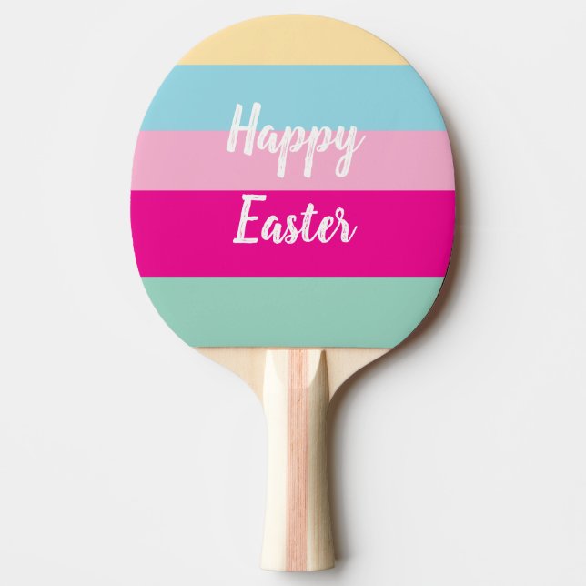 Happy Easter Colourful Stripes Pattern  Ping Pong Paddle (Front)