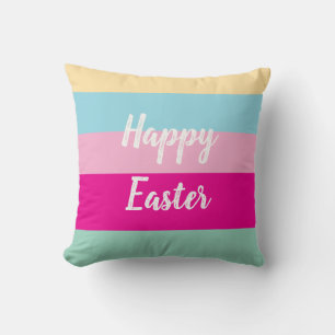 Happy Easter Colourful Stripes Pattern Throw Pillo Cushion