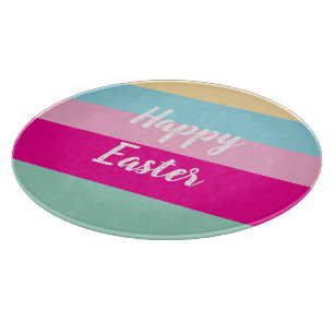 Happy Easter Colourful Stripes Pattern Throw Pillo Cutting Board